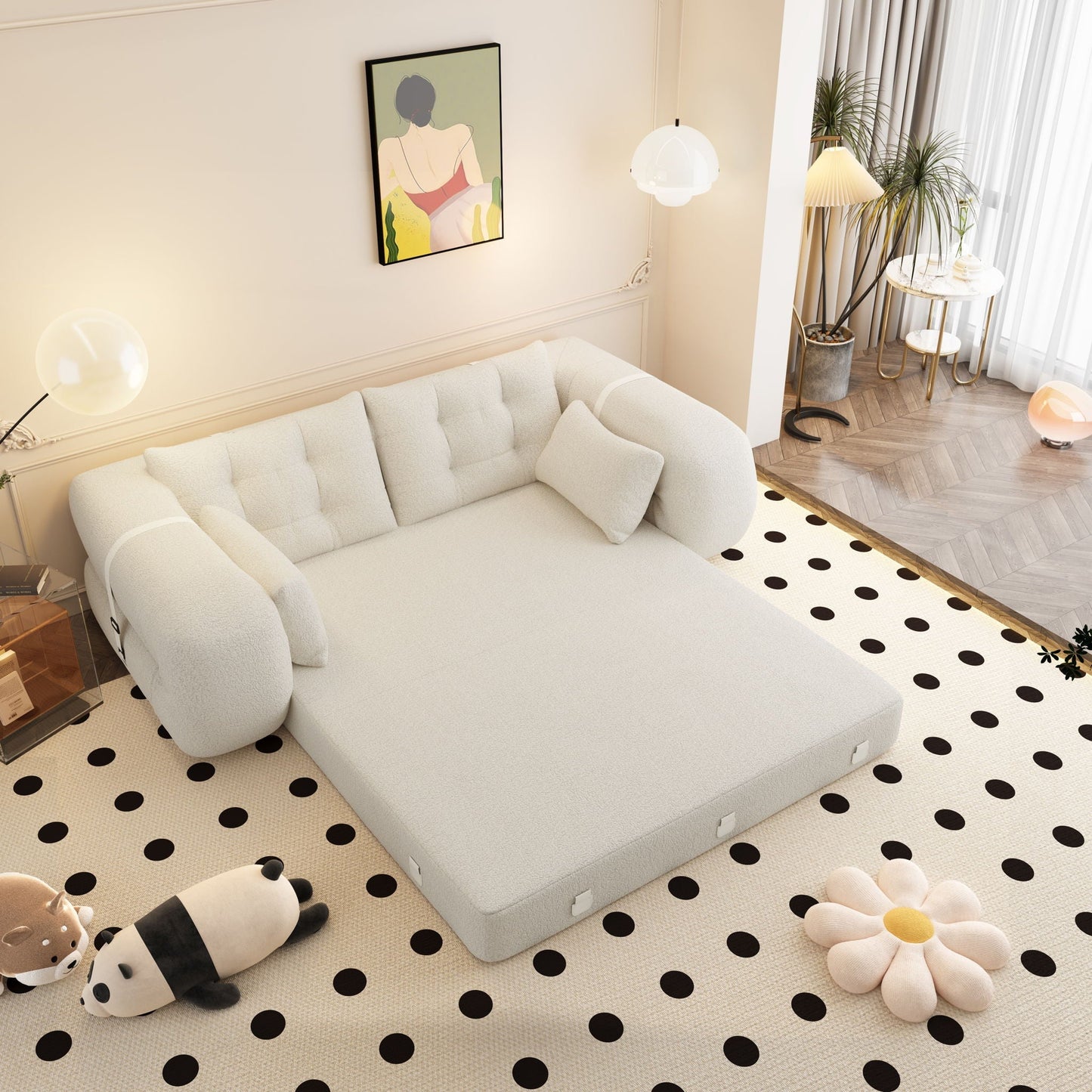 HouseOfZazla 3-in-1 foldable human dog bed on light gray floor sofa with plush cushions on Tampa Home & Garden Store