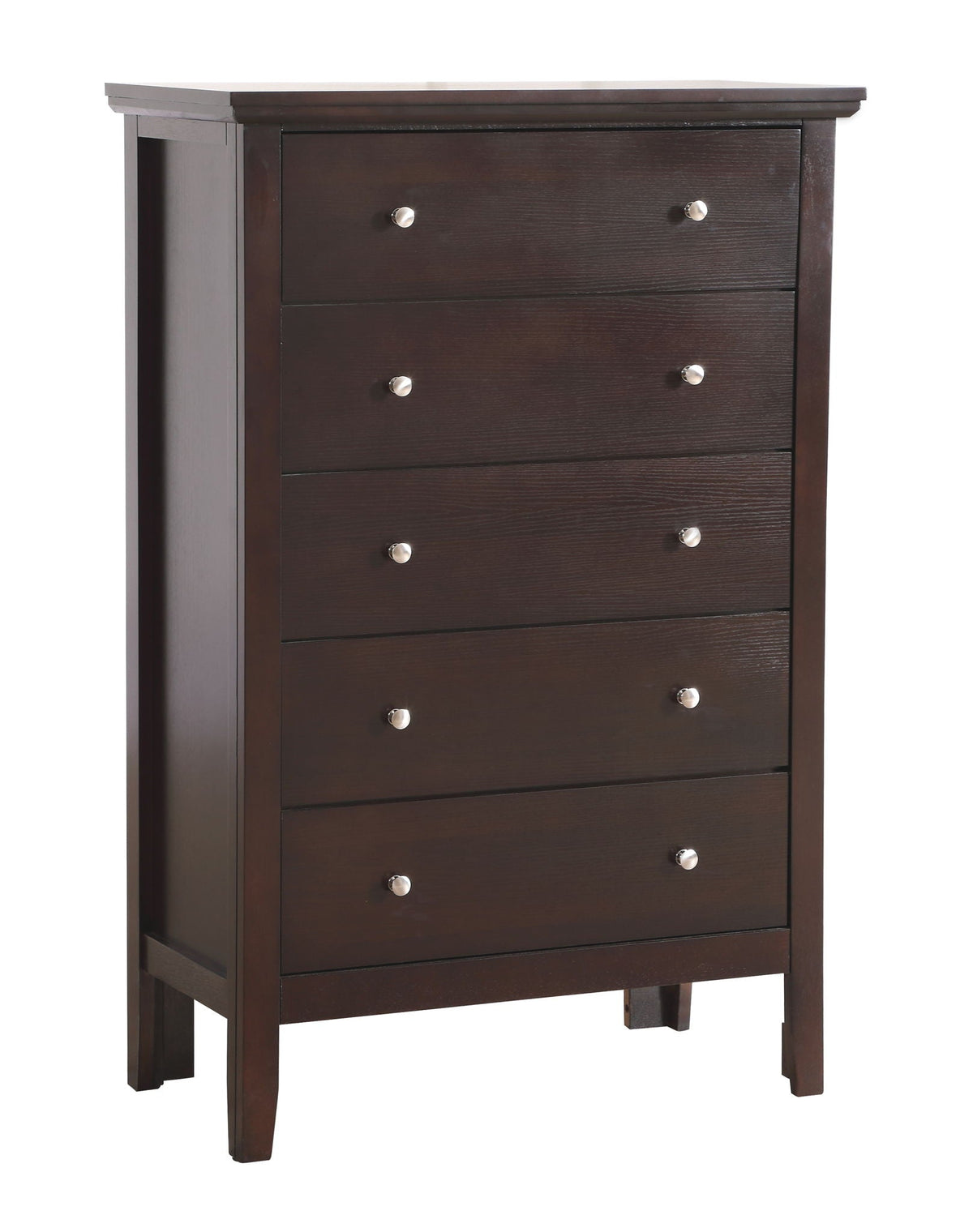 Primo Accent Chest in dark espresso with silver knob pulls, tall multi-drawer chest on Tampa Home & Garden Store