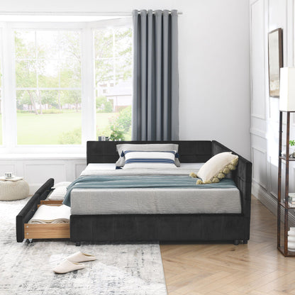 Mid Century Storage Upholstered Tufted Bed Frame