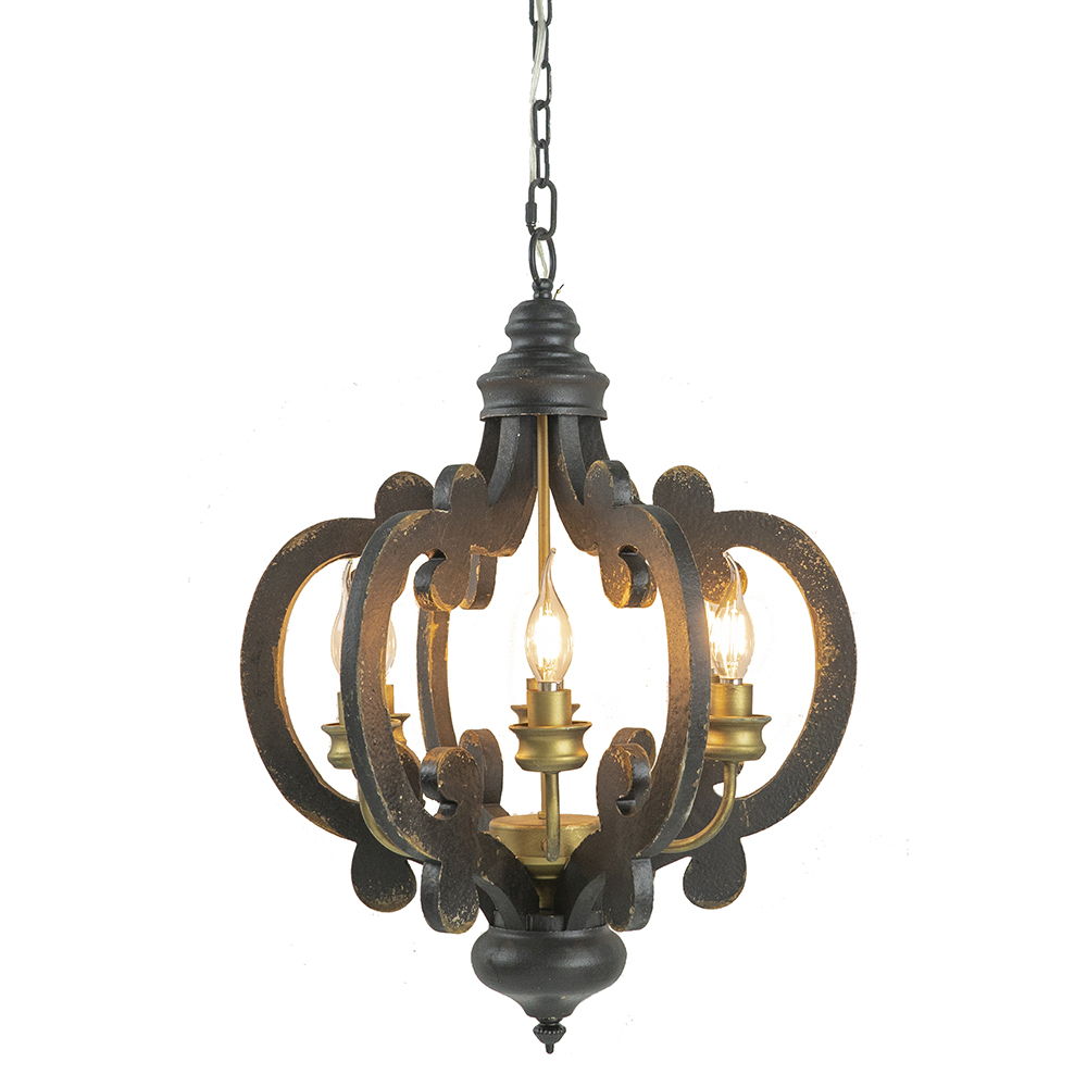Farmhouse Chandelier With 6 Light Wood Pendant