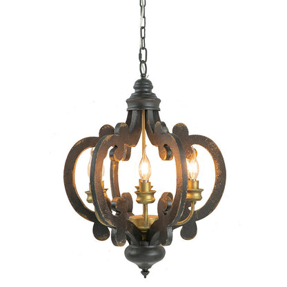 Farmhouse Chandelier With 6 Light Wood Pendant