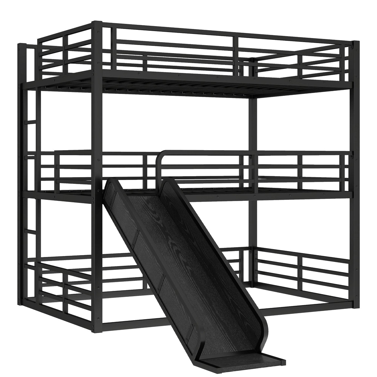 Full Over Full Over Full Bunk Bed with Slide in black metal frame by HouseOfZazla on Tampa Home & Garden Store