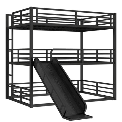Full Over Full Over Full Bunk Bed with Slide in black metal frame by HouseOfZazla on Tampa Home & Garden Store