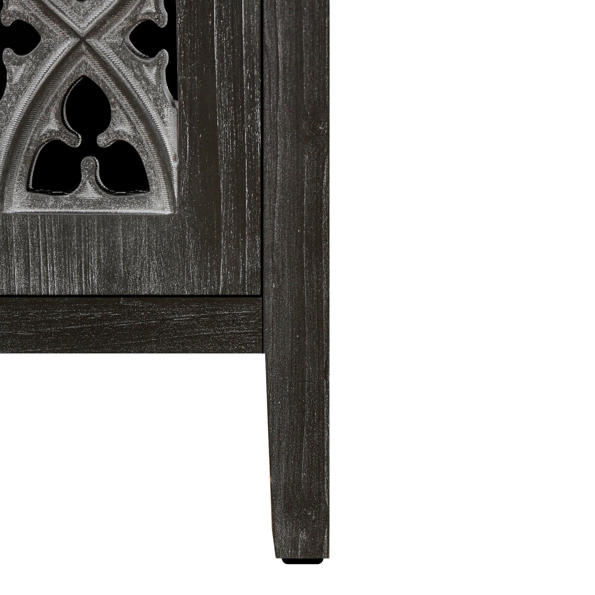 Hollow Four Door Antique Cabinet in dark wood with ornate metal fretwork by HouseOfZazla on Tampa Home & Garden Store