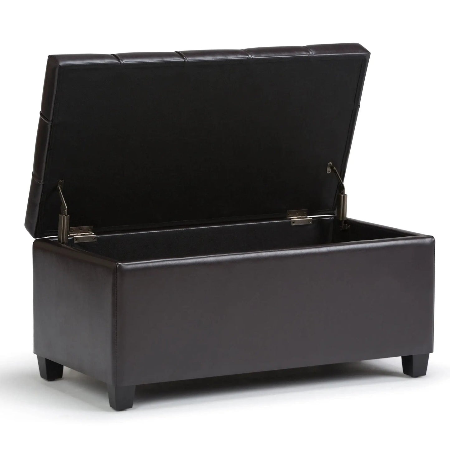 Sienna upholstered storage ottoman bench in black faux leather with lift lid on Tampa Home & Garden Store