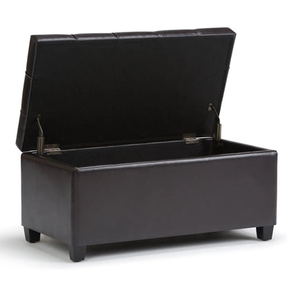 Sienna upholstered storage ottoman bench in black faux leather with lift lid on Tampa Home & Garden Store