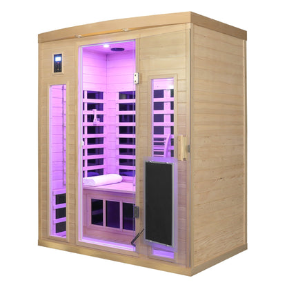 Three-person low-EMF far-infrared sauna in hemlock wood with glass door, HouseOfZazla on Tampa Home & Garden Store