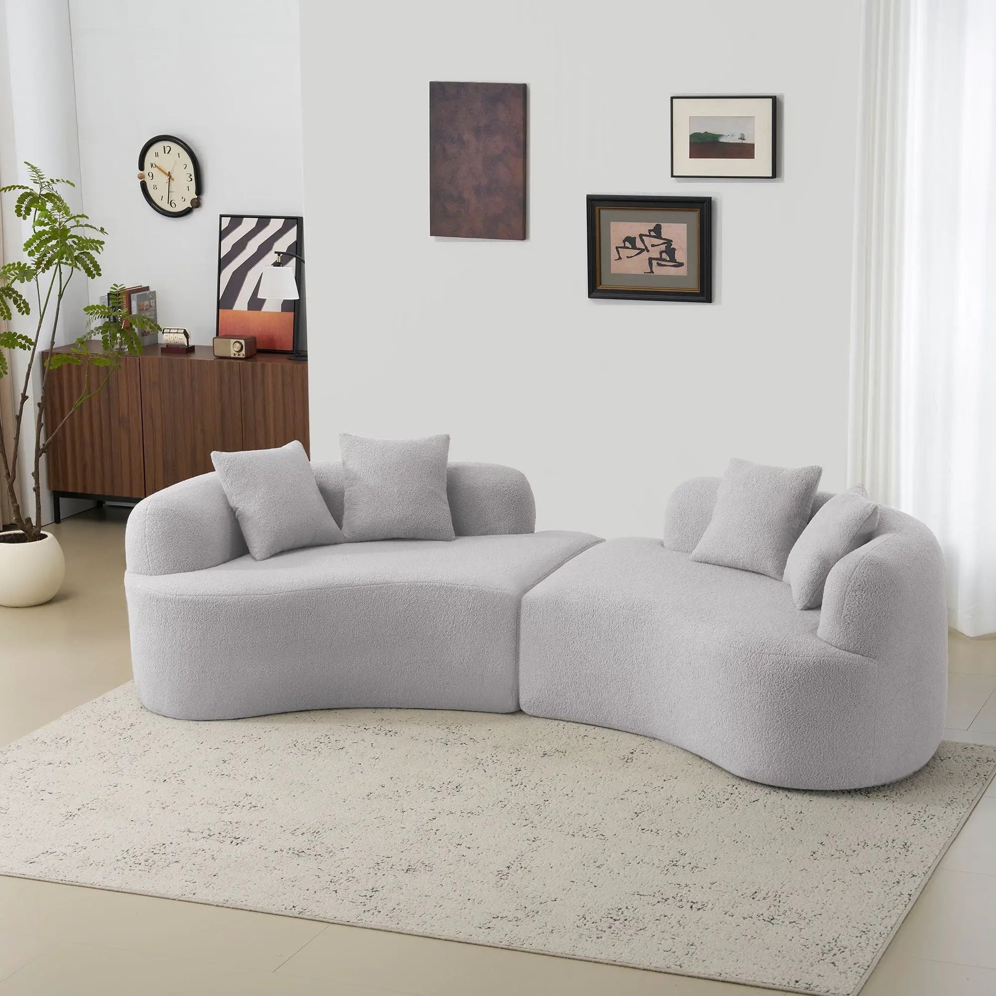 Curved 4 Seater Full Compression Sponge Sofa in light gray, stationary lounge seating on Tampa Home & Garden Store