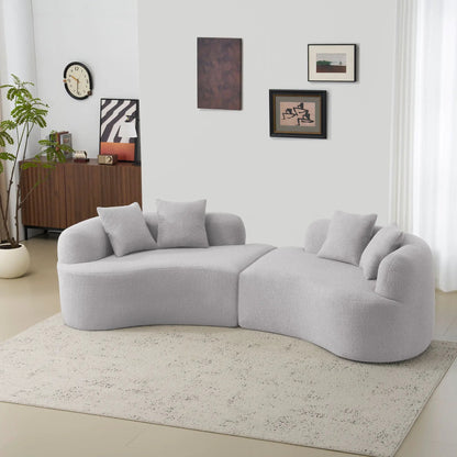 Curved 4 Seater Full Compression Sponge Sofa in light gray, stationary lounge seating on Tampa Home & Garden Store