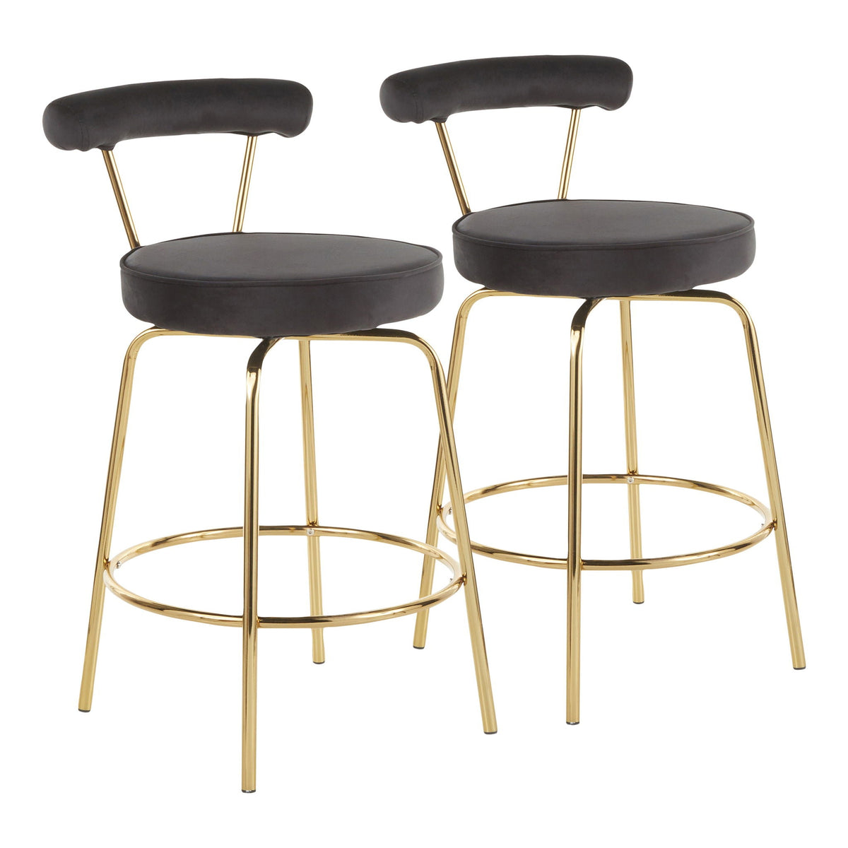 Glam Counter Stool with Swivel Seat, Set of 2, black upholstery and gold metal legs on Tampa Home & Garden Store