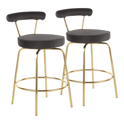 Glam Counter Stool with Swivel Seat, Set of 2, black upholstery and gold metal legs on Tampa Home & Garden Store
