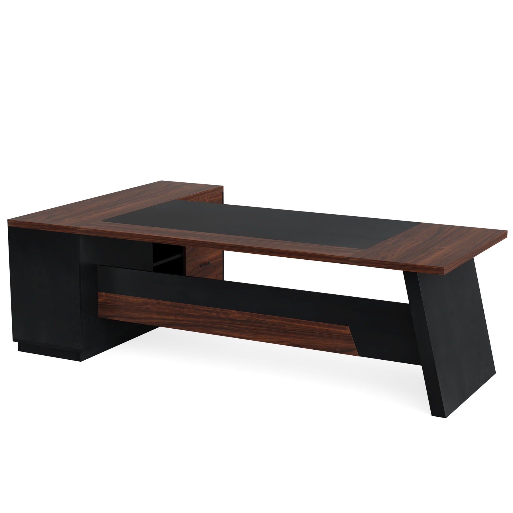 L-Shaped executive desk with dark wood top and black base; file cabinet included HouseOfZazla on Tampa Home & Garden Store