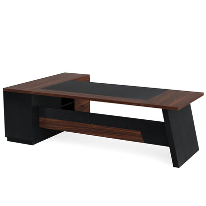 L-Shaped executive desk with dark wood top and black base; file cabinet included HouseOfZazla on Tampa Home & Garden Store