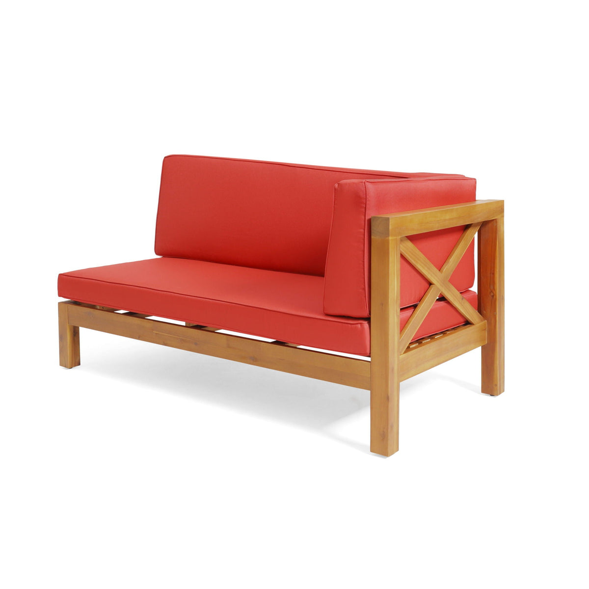 Brava X Back Corner Bench with Coffee Table red cushioned wood-frame 2-piece set HouseOfZazla on Tampa Home & Garden Store
