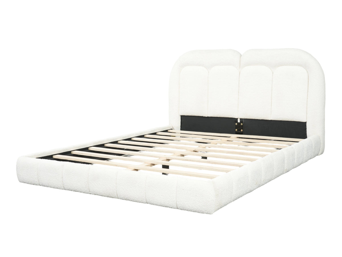 Queen size boucle upholstered platform bed with tufted headboard and slats by HouseOfZazla on Tampa Home & Garden Store