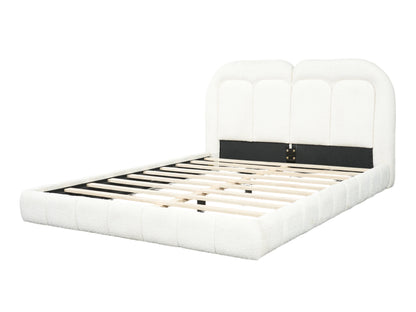 Queen size boucle upholstered platform bed with tufted headboard and slats by HouseOfZazla on Tampa Home & Garden Store