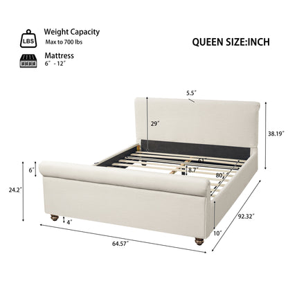Queen Luxurious Upholstered Bed Frame and Linen