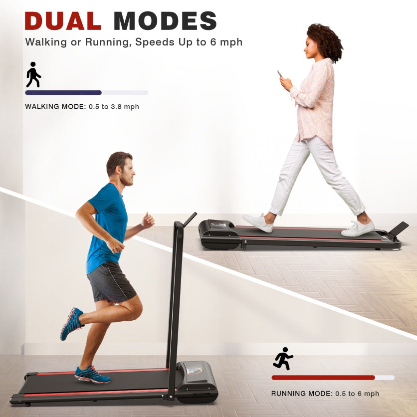 Folding Home Treadmill by UpTrend Deals, black with red trim, dual walking/running up to 6 mph on Tampa Home & Garden Store