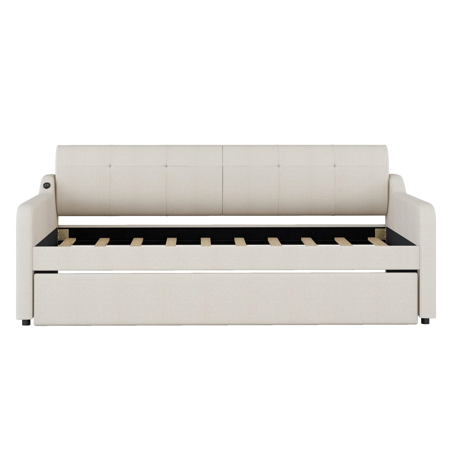 Upholstered daybed with trundle in beige fabric by HouseOfZazla on Tampa Home & Garden Store