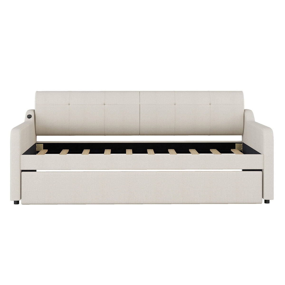 Upholstered daybed with trundle in beige fabric by HouseOfZazla on Tampa Home & Garden Store