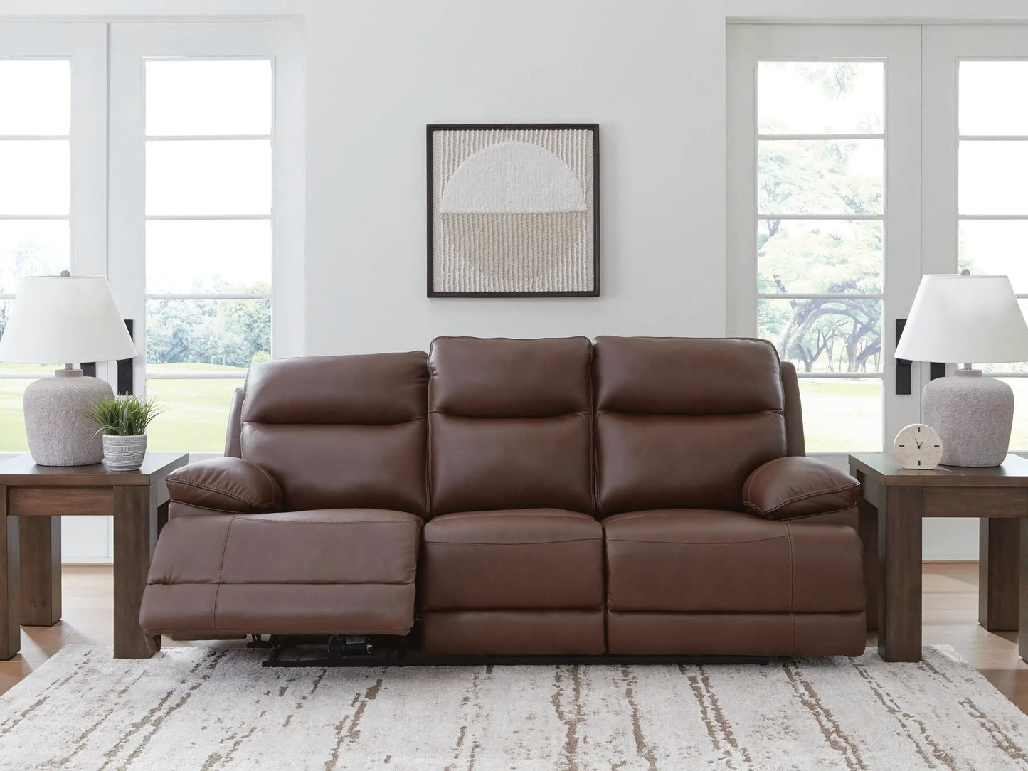 Vonryan Power Reclining Sofa with Adj Headrest in tobacco brown leather Unique Piece Furniture on Tampa Home & Garden Store