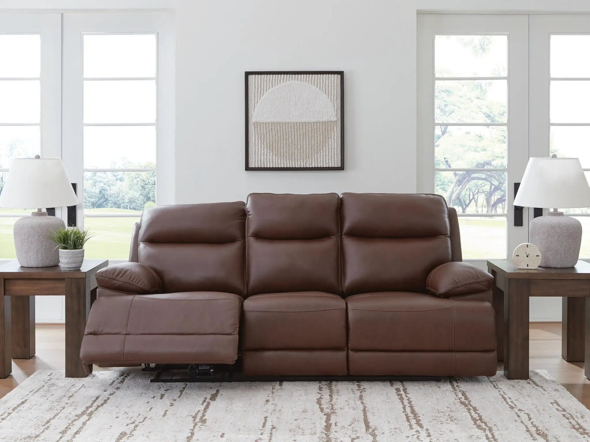Vonryan Power Reclining Sofa with Adj Headrest in tobacco brown leather Unique Piece Furniture on Tampa Home & Garden Store