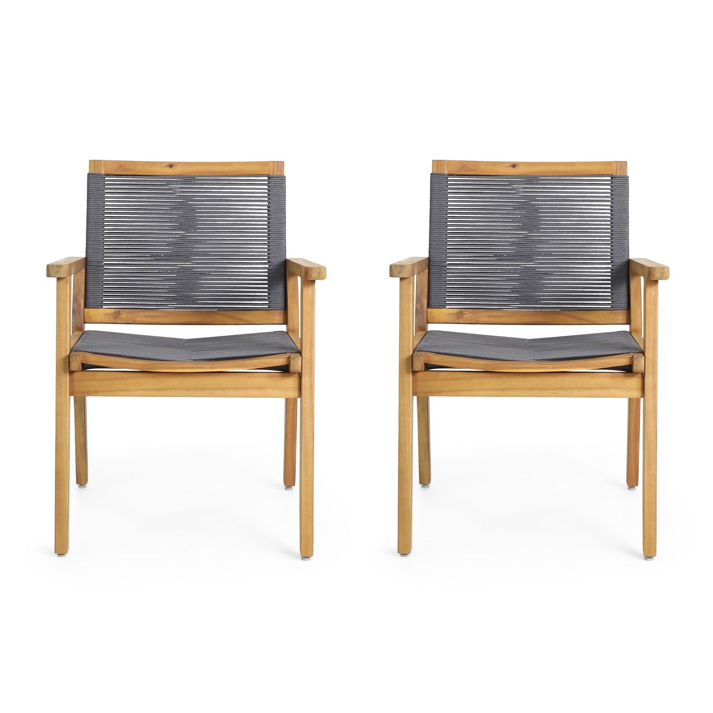 Outdoor rope dining chair set of 2 with wood frame and gray rope backrest by HouseOfZazla on Tampa Home & Garden Store