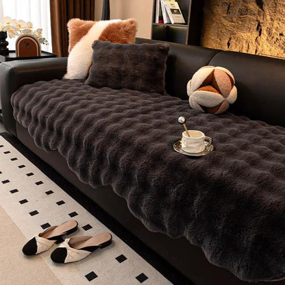 Autumn And Winter Thickening Irregular Sofa Cushion dark gray faux fur throw on black leather sofa on Tampa Home & Garden Store
