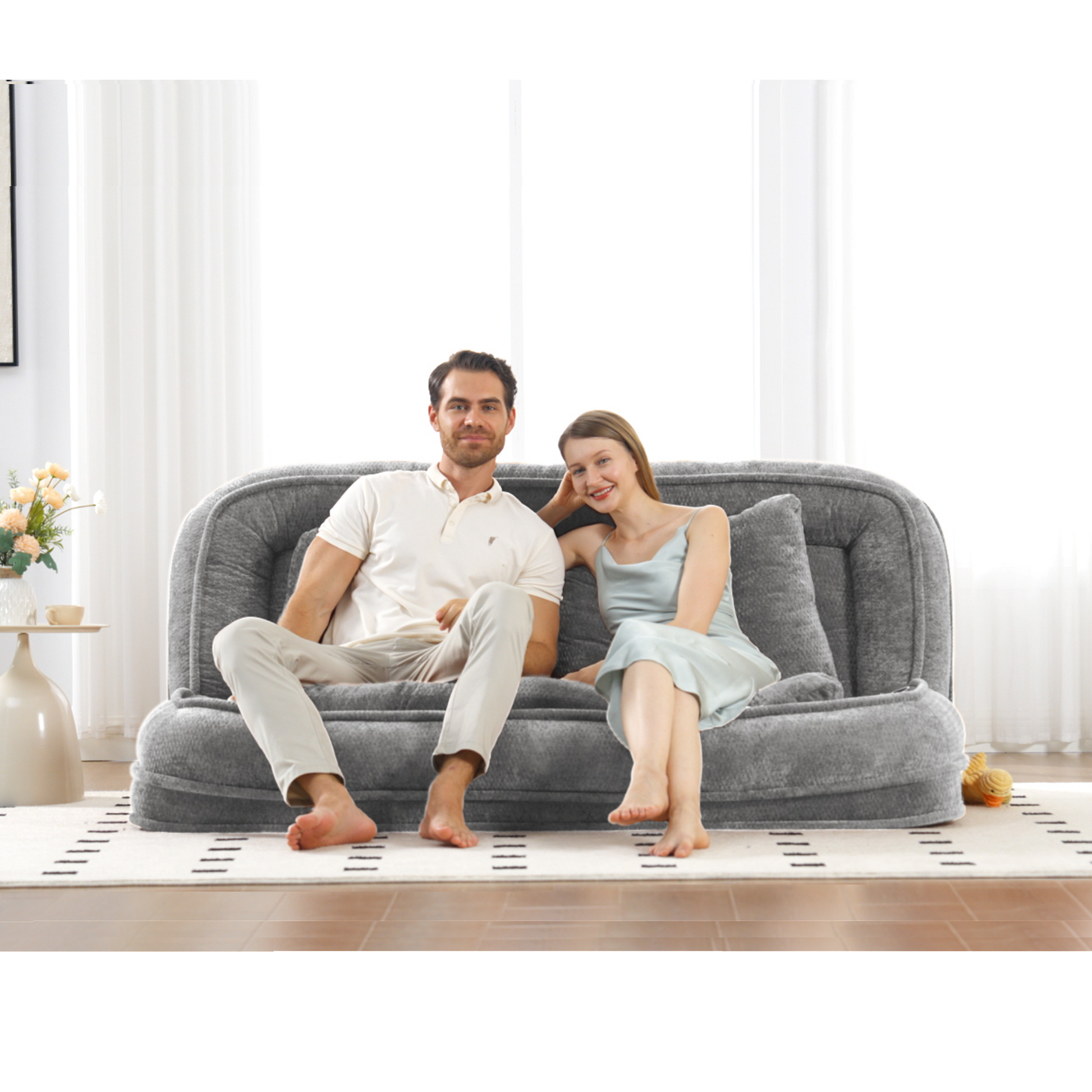 Double Human Dog Bed Loveseat by HouseOfZazla gray plush fabric extra large floor couch on Tampa Home & Garden Store