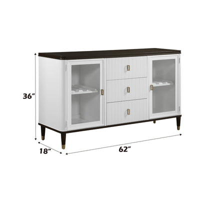 Carene server with drawers and glass-front doors in white with dark brown top on Tampa Home & Garden Store