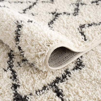 Pahala Moroccan Shag Area Rug cream with black geometric accents by Boutique Rugs on Tampa Home & Garden Store
