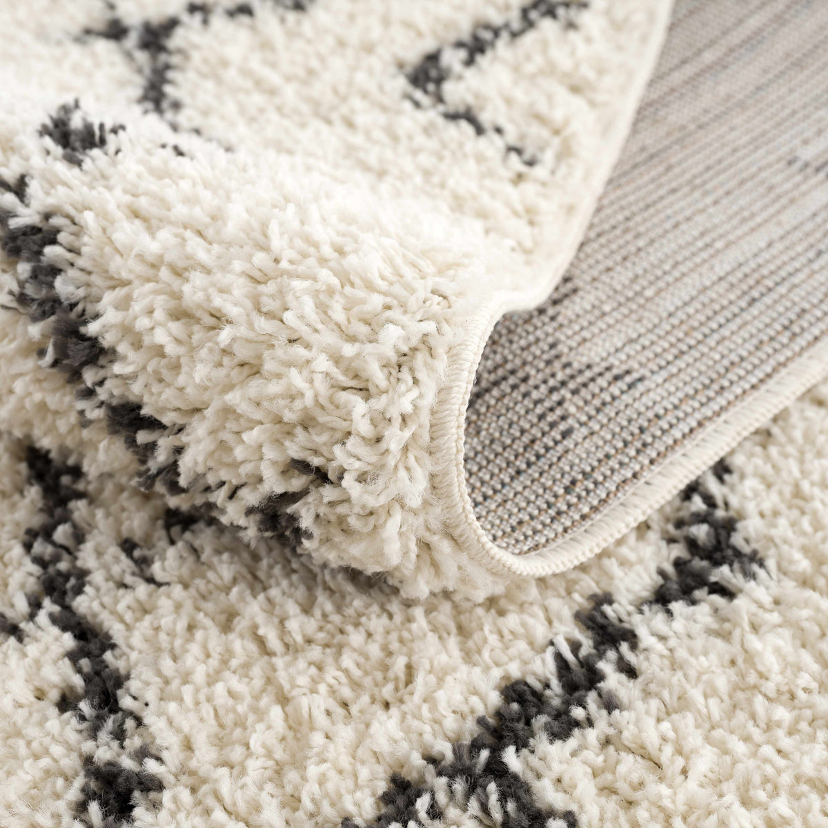 Pahala Moroccan Shag Area Rug clearance cream and gray pile with black pattern Boutique Rugs on Tampa Home & Garden Store