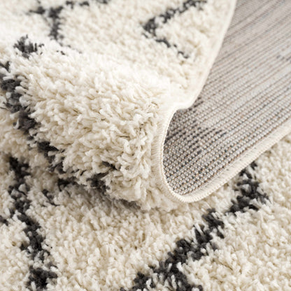 Pahala Moroccan Shag Area Rug clearance cream and gray pile with black pattern Boutique Rugs on Tampa Home & Garden Store
