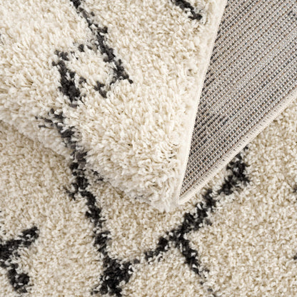 Pahala Moroccan Shag Area Rug cream with black accents Boutique Rugs with woven edge on Tampa Home & Garden Store