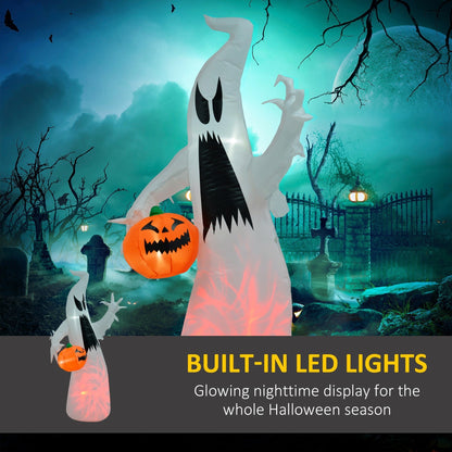 5.9' tall LED-lit inflatable ghost Halloween decor by HouseOfZazla with a pumpkin prop on Tampa Home & Garden Store