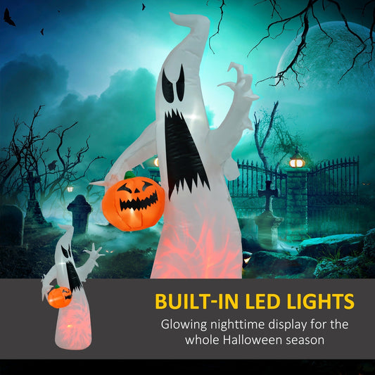 5.9' tall LED-lit inflatable ghost Halloween decor by HouseOfZazla with a pumpkin prop on Tampa Home & Garden Store
