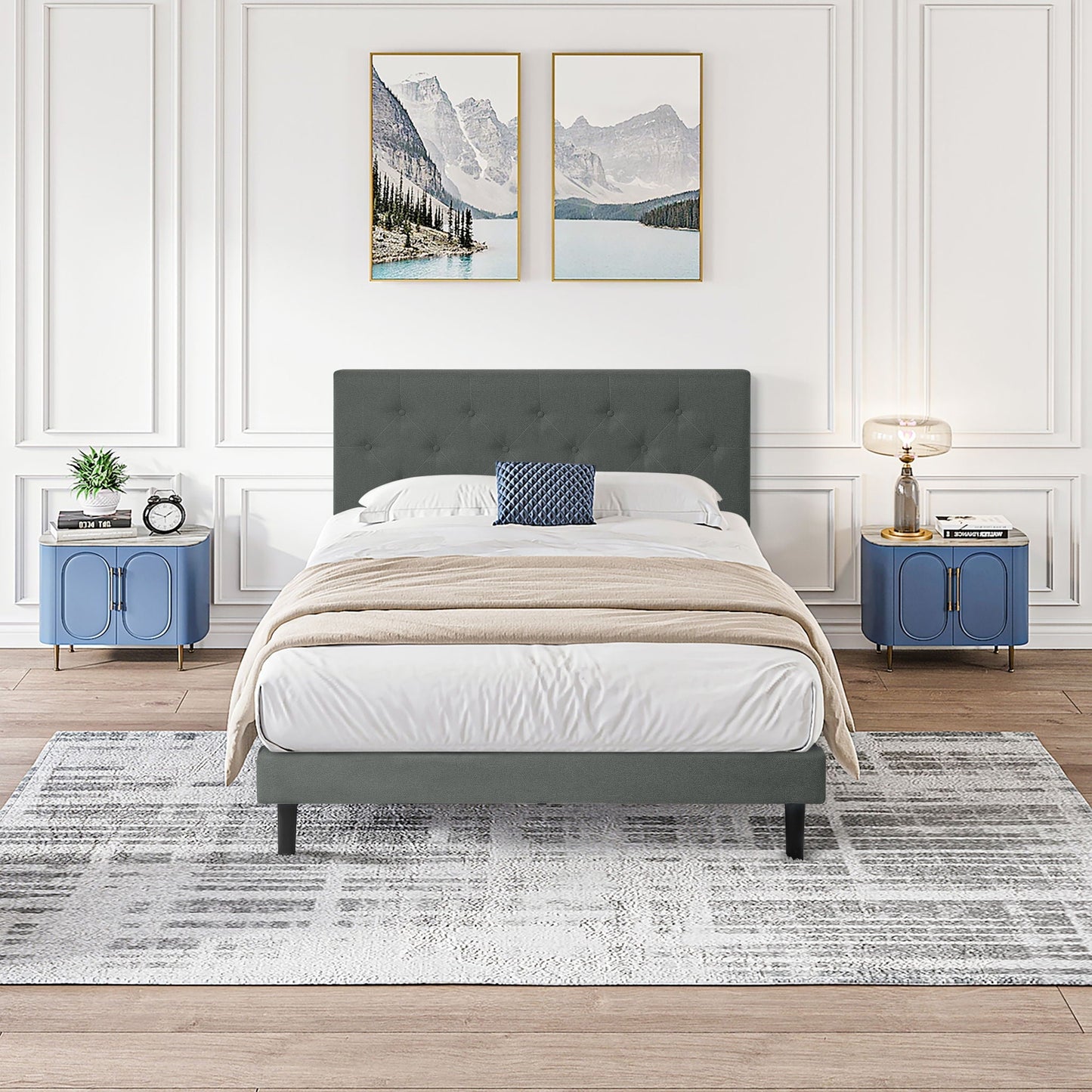Modern Upholstered Bed Frame with Headboard