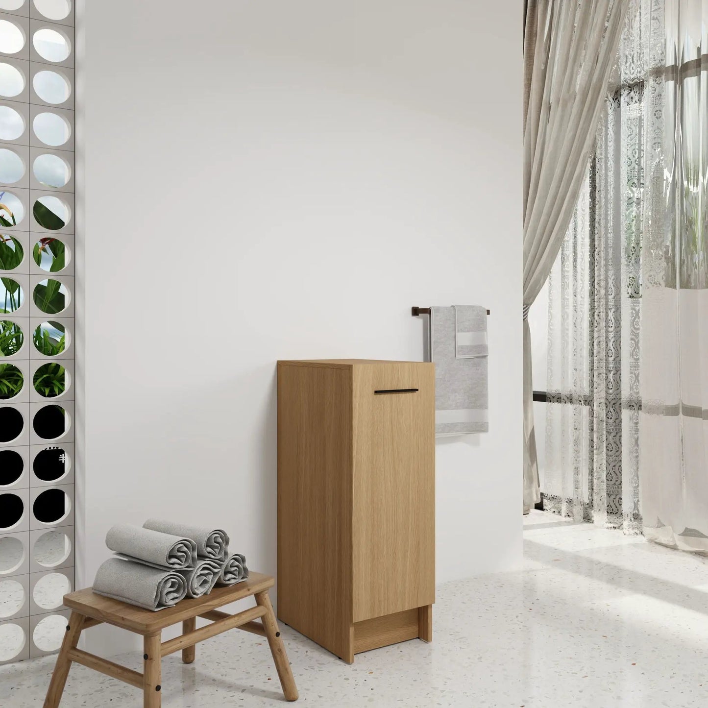 Slim Freestanding Bathroom Cabinet in Light Oak