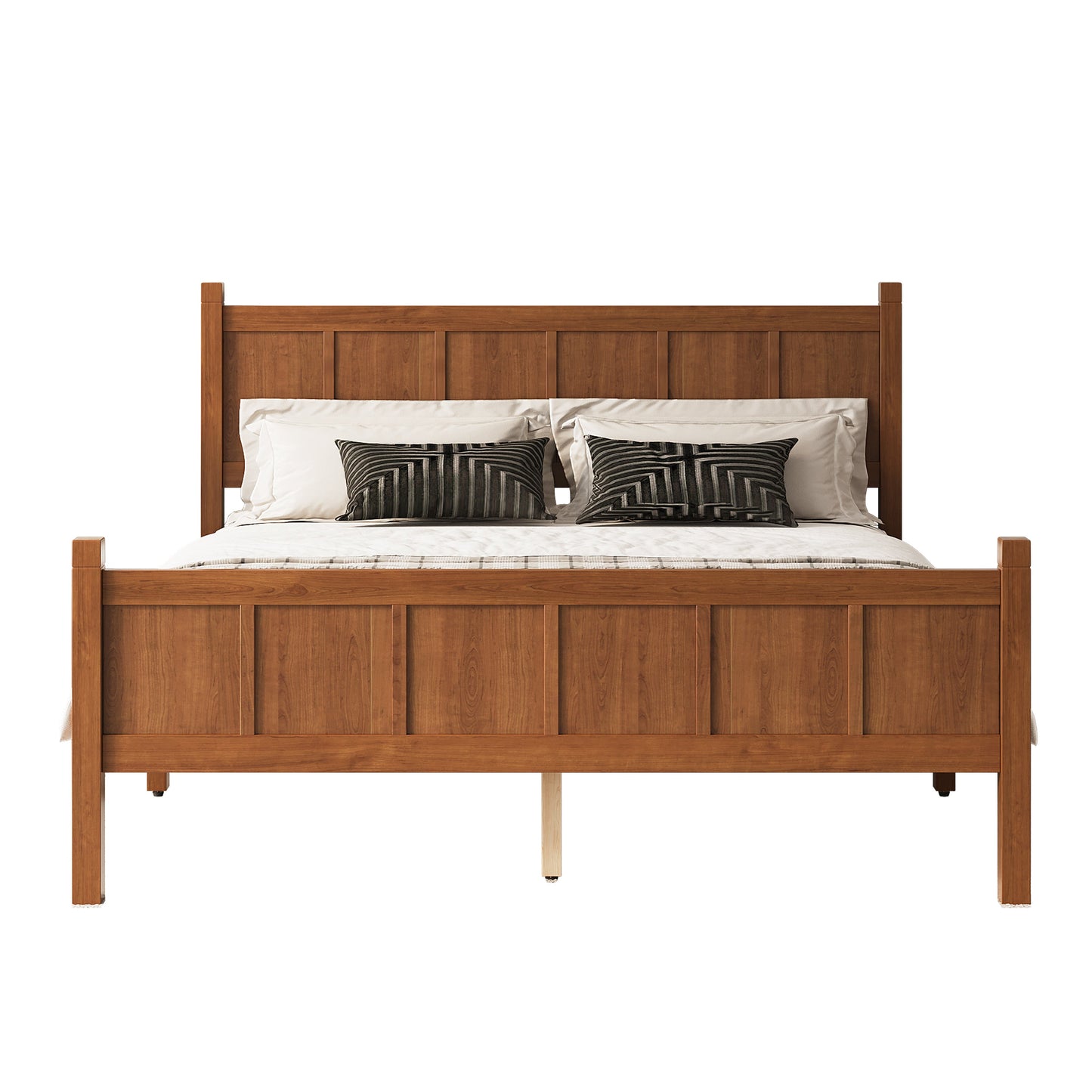 Queen Size flat panel bed with headboard and footboard in warm brown wood by HouseOfZazla on Tampa Home & Garden Store