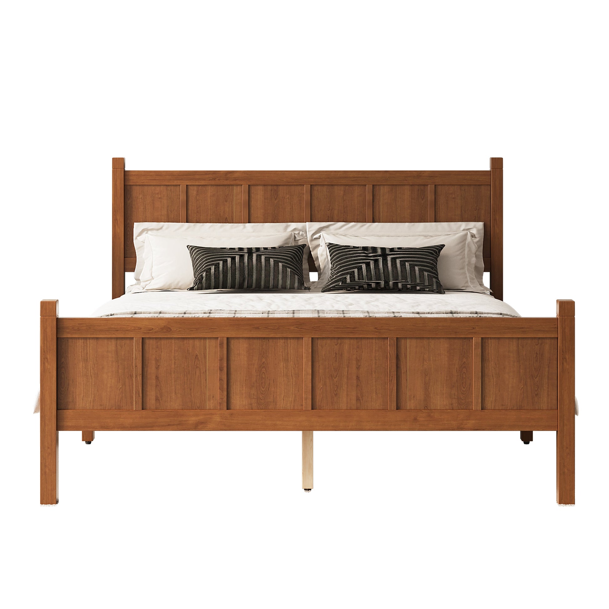 Queen Size flat panel bed with headboard and footboard in warm brown wood by HouseOfZazla on Tampa Home & Garden Store