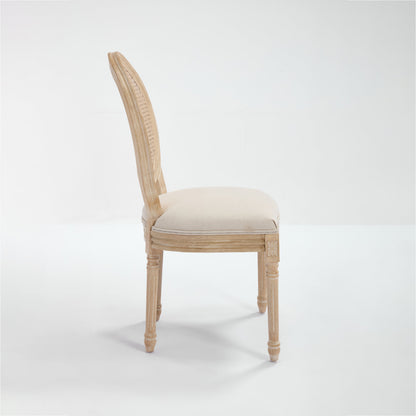 French Country dining chair with upholstered beige seat and woven rattan back on Tampa Home & Garden Store