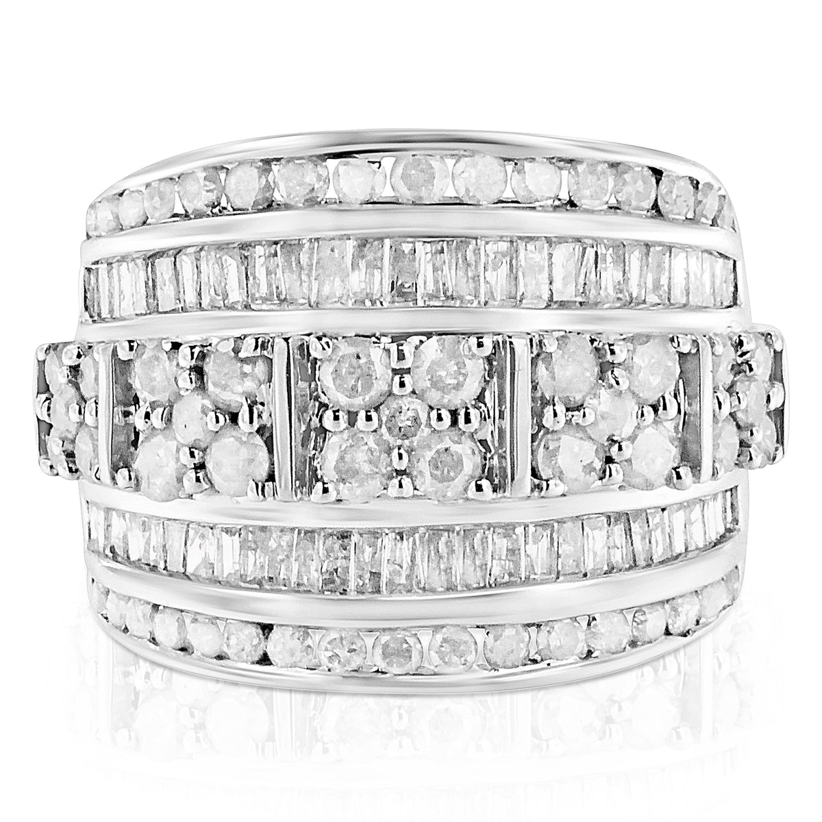 Sterling silver 2.0 cttw diamond ring with round & baguette stones, multi-row channel set on Tampa Home & Garden Store