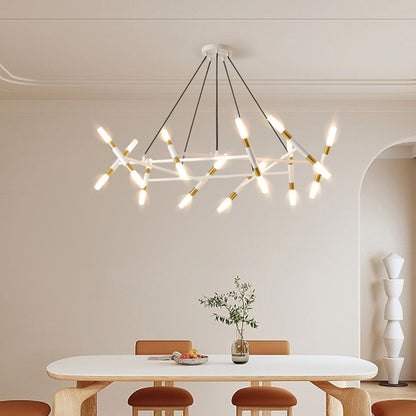 41in White & Golden Modern Chandelier by HouseOfZazla with gold accents and black cords on Tampa Home & Garden Store