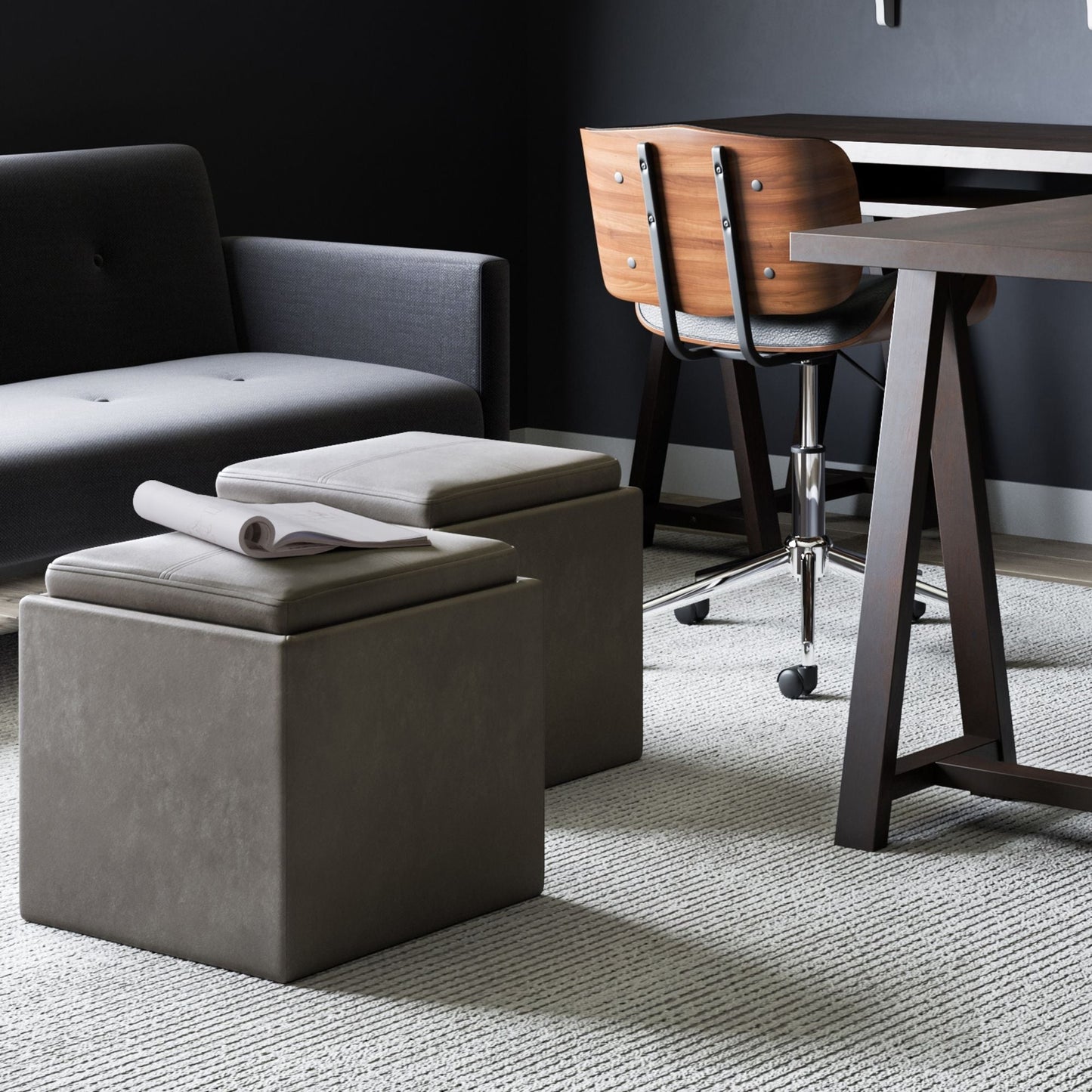 Rockwood Upholstered Cube Ottoman with Tray