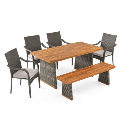 6 Piece Outdoor Acacia Wood Dining Set and Chairs