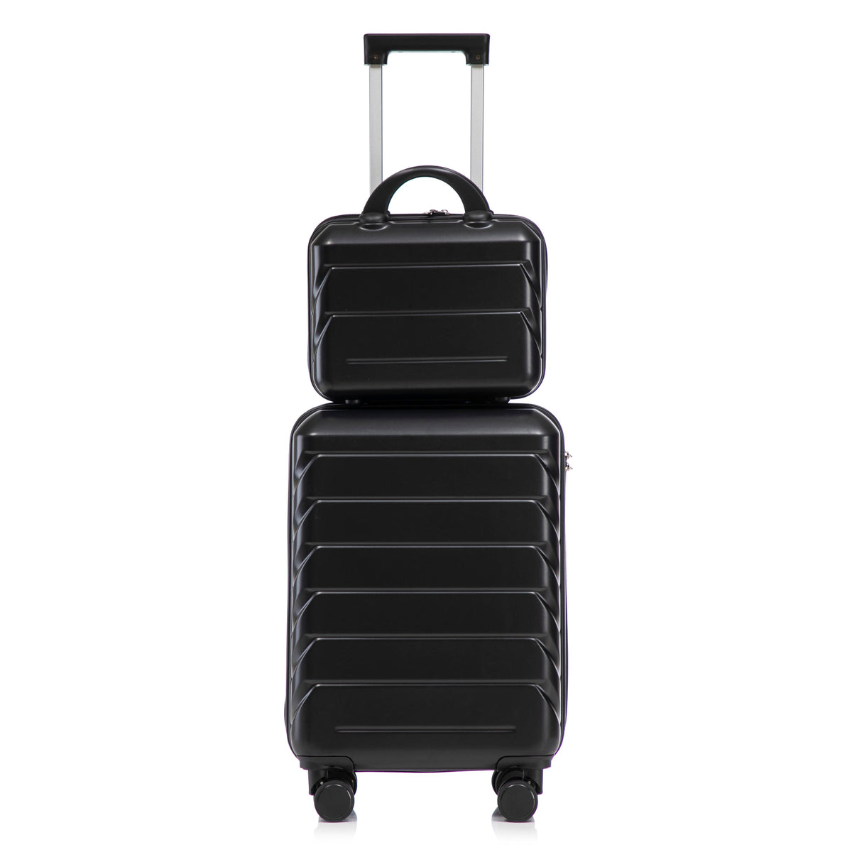 Black ABS spinner luggage case with telescoping handle and four dual-spinner wheels on Tampa Home & Garden Store
