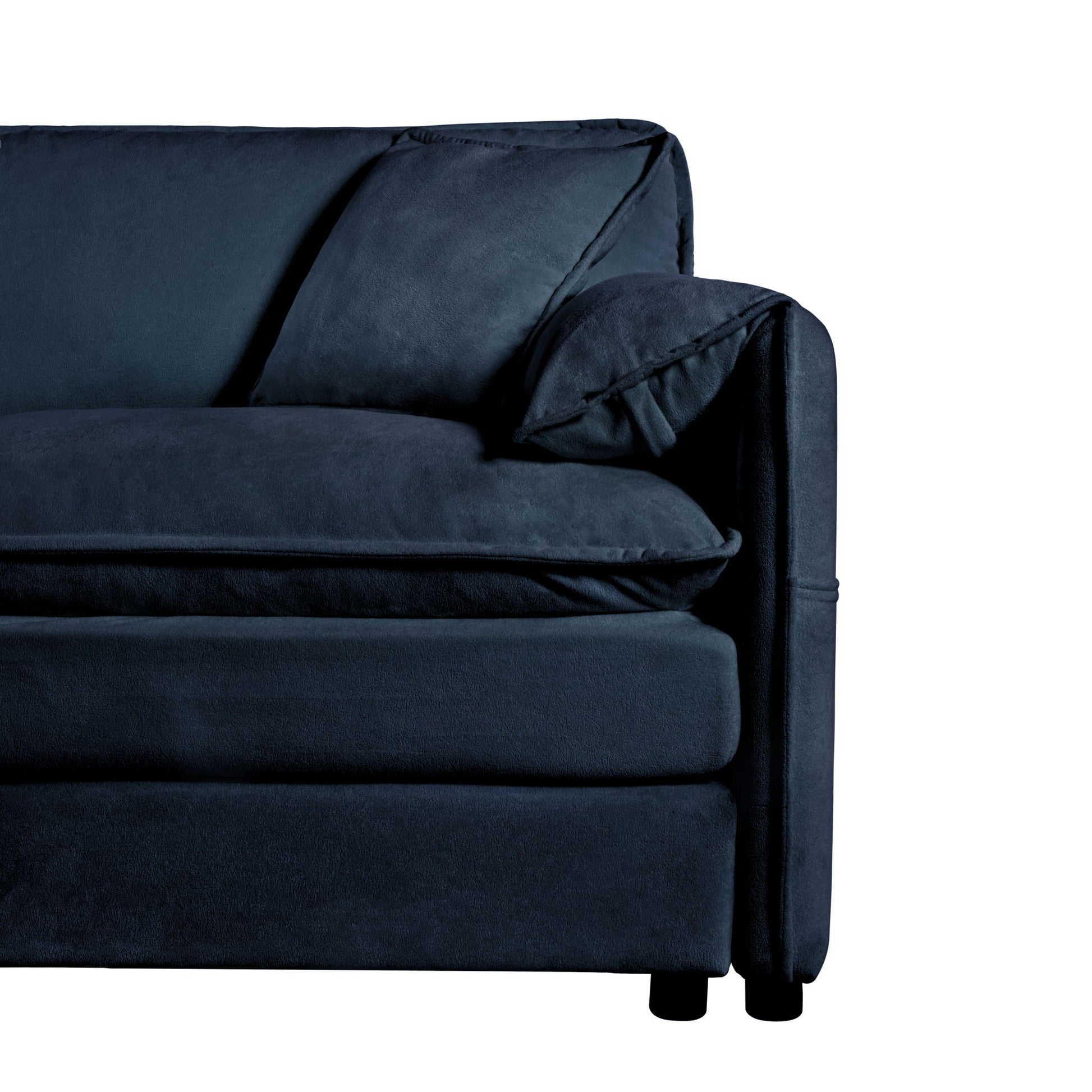 Modern comfy deep-seat modular sectional sofa in navy blue velvet with plush cushions on Tampa Home & Garden Store