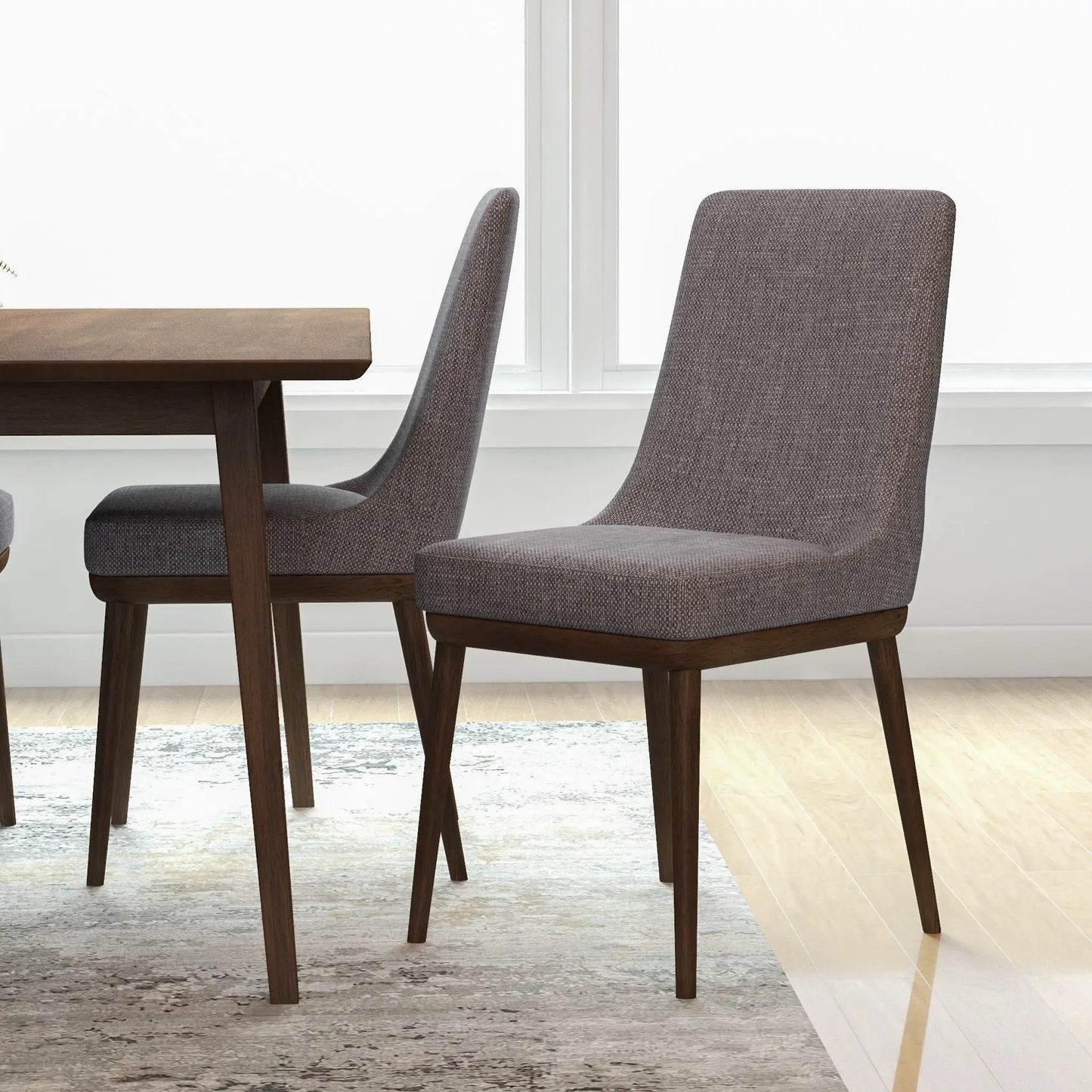 Kate Mid-Century Modern Dining Chair Set of 2 with dark walnut legs and brown fabric upholstery on Tampa Home & Garden Store