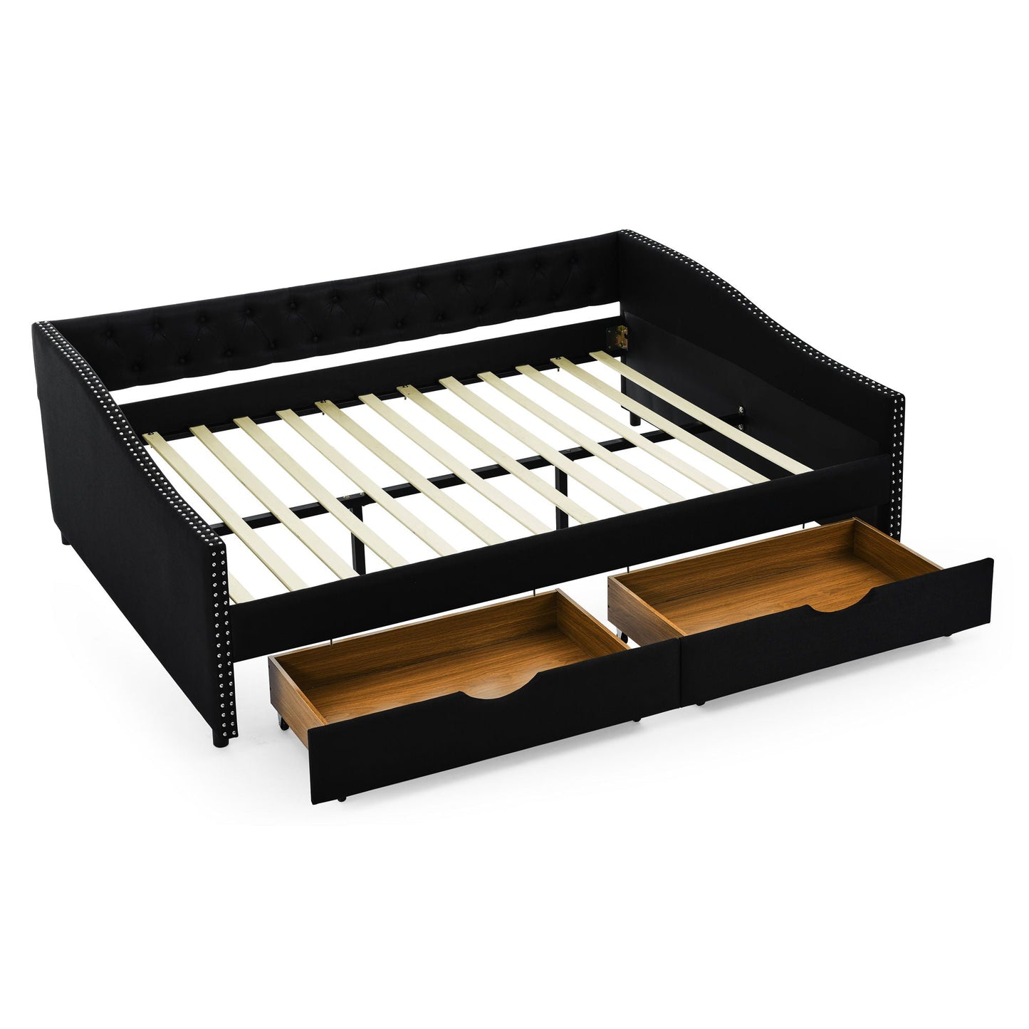 Upholstered Tufted Daybed with Storage Drawers