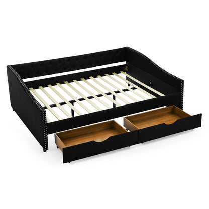 Upholstered Tufted Daybed with Storage Drawers